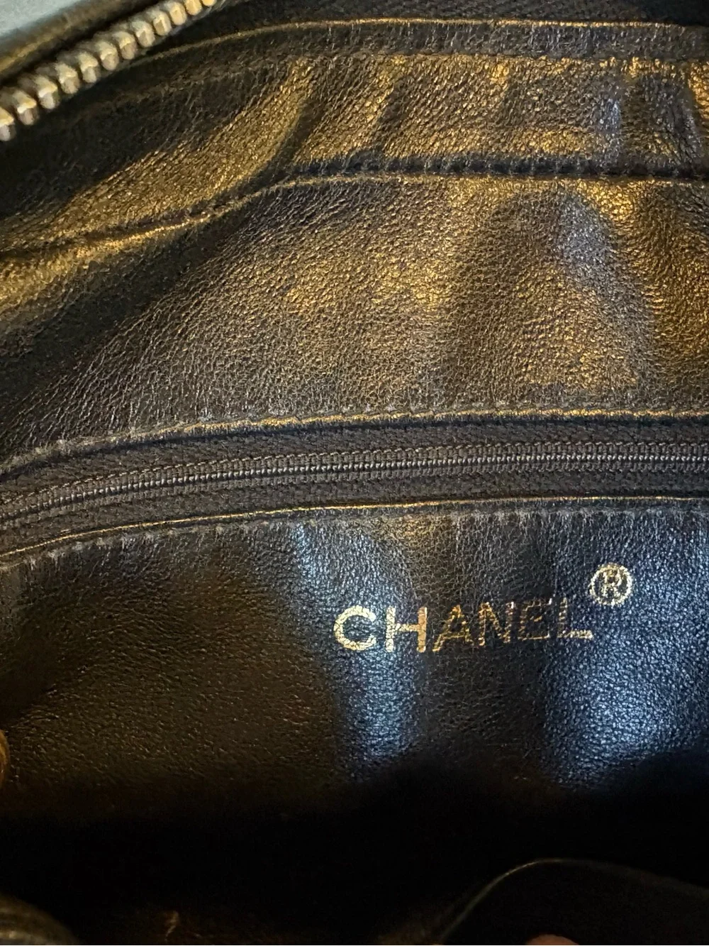 Vintage Chanel Black Quilted Caviar Leather Camera Bag with Gold Chain